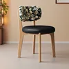 Natural wood color+floral cloth backrest+blue leather cushion