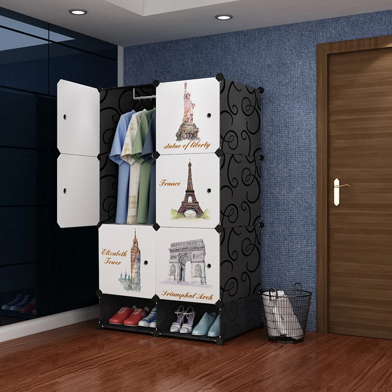 Simple Designs Small Free Assembly Kids Wardrobe Portable Storage Folding  Cupboard Baby Wardrobe for Clothes