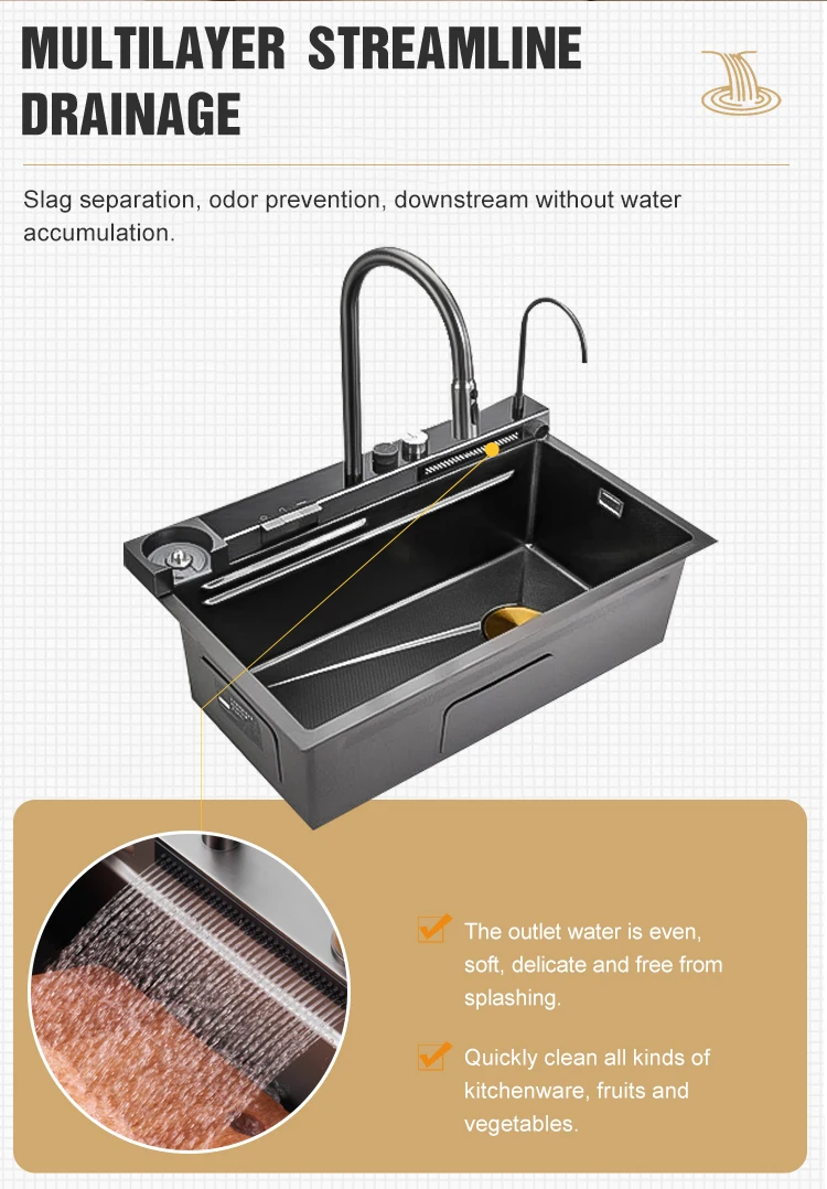 Digital Display Waterfall Faucet Sink Kitchen Multifunction Kitchen