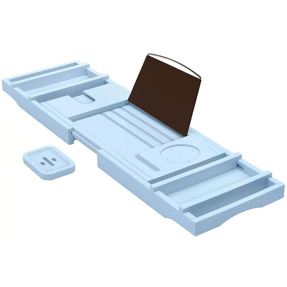 Wholesale Luxury Blue Bamboo Bathtub Storage Box Tray 1 or 2-Person Bathtub and Bed Tray Handcrafted Wooden Accessories
