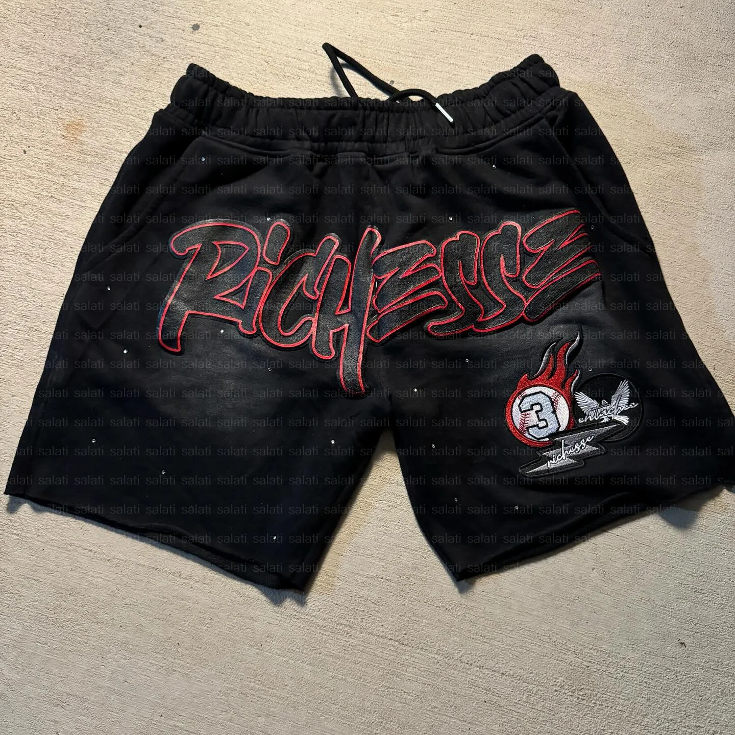 Custom Summer Jogger Sweat Shorts Cotton French Terry Baggy Distressed Puff Print Embroidery Rhinestone Acid Wash Shorts for Men gallery 4