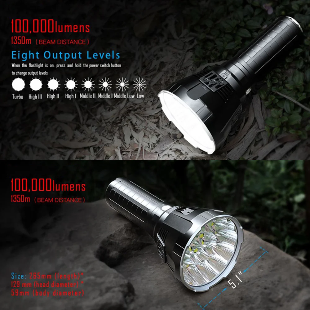 XHP70 flashlights high lumens 100000 1350m Long Range Distance Waterproof Rechargeable LED Tactical Flashlight Torch Searchlight details