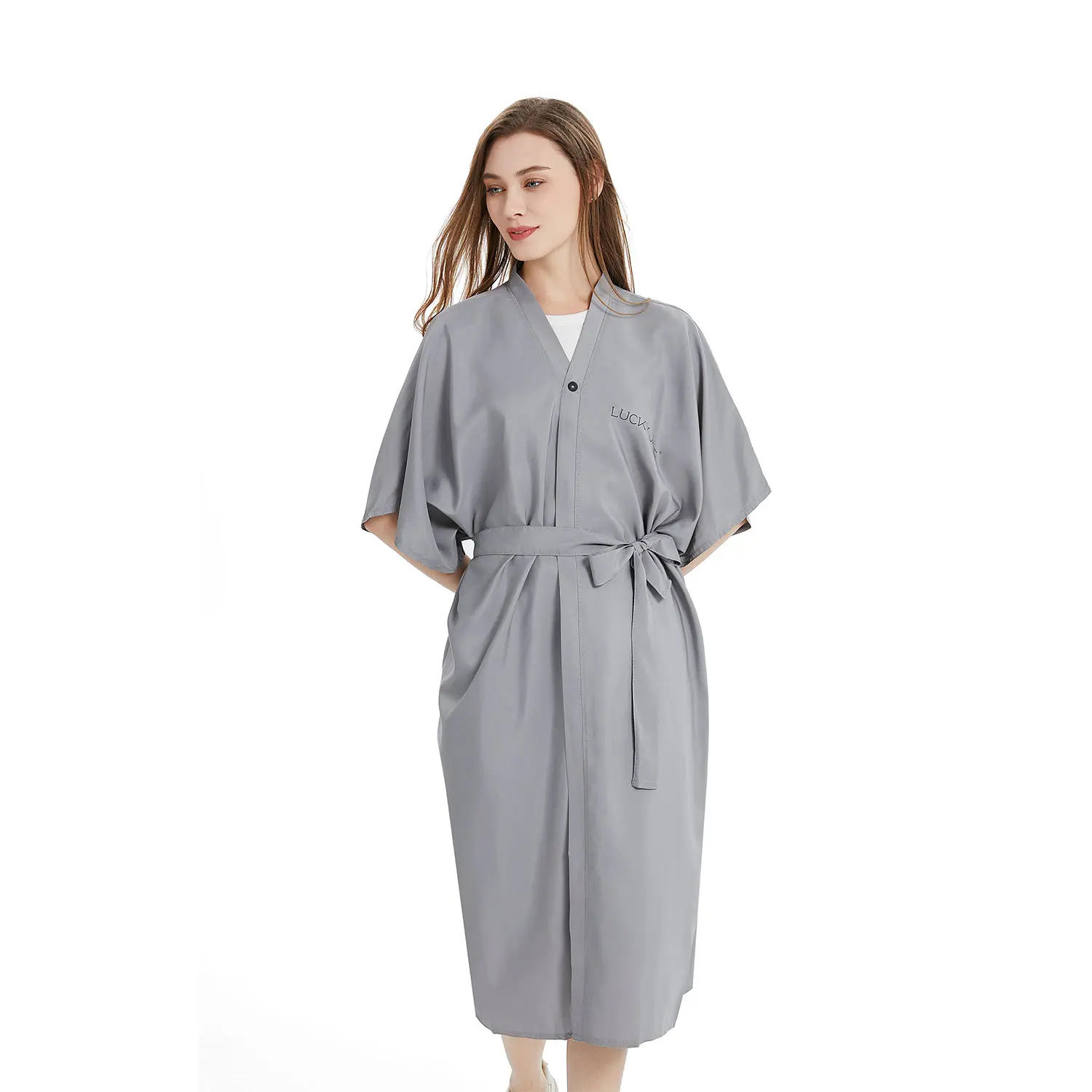 Personalizado durável poliéster quimono estilo robe para salão de