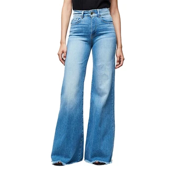 High quality spring summer loose wide legs jeans fabric for temperamental woman  jeans trousers