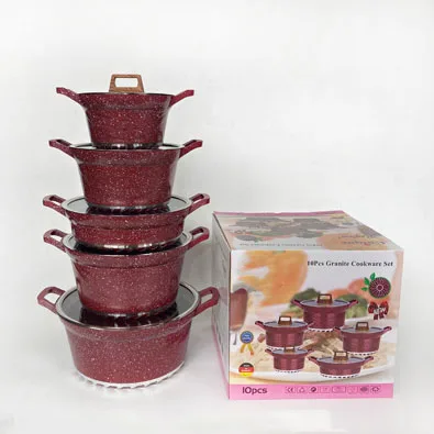High Quality Granite Cookware Sets Non Stick Marble Aluminum Cooking Pots and Pans Wholesale Kitchen Cookware Set