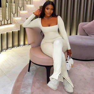 Casual Fashion New Women's Jumpsuit Long Sleeve Stretch Bodycon Jumpsuit Plus Size Women's Clothing Dropshipping