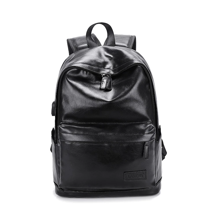 New Fashion Men Leather Backpack Black School Bags For Teenager