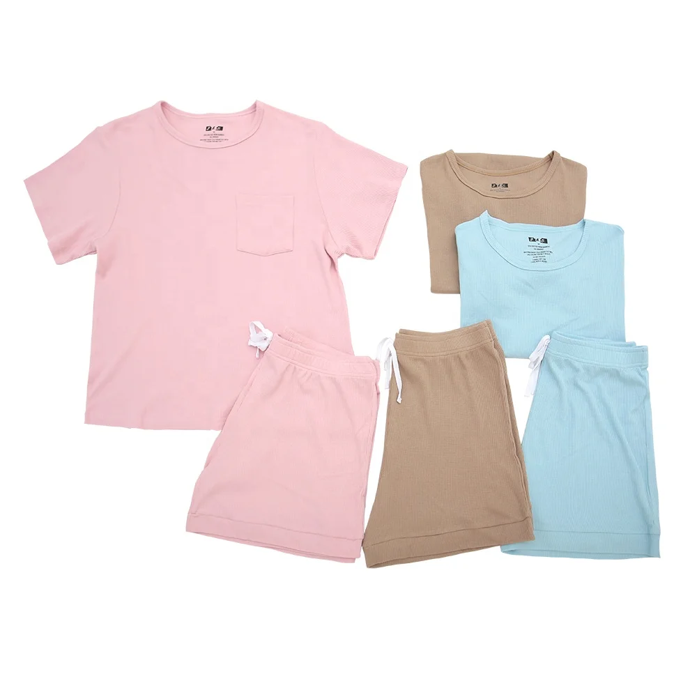 Direct Factory's Extra Soft Breathable Unisex Waffle Fabric Pajama Knitted Home Use Summer Baby Rompers Baby Clothing Sets