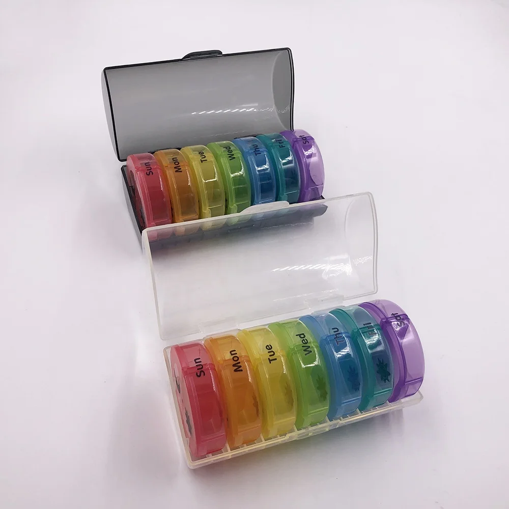 Органайзер для таблеток радужной круглой формы, 7 дней, 2 раза в день, большие ежедневные таблетки для таблеток/витаминов/рыбьего жира/добавок