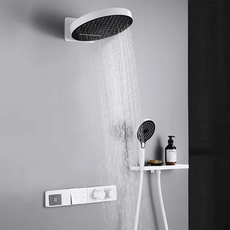 Bathroom Overhead Concealed Shower Digital Display Round Rainfall Shower Concealed Shower Set