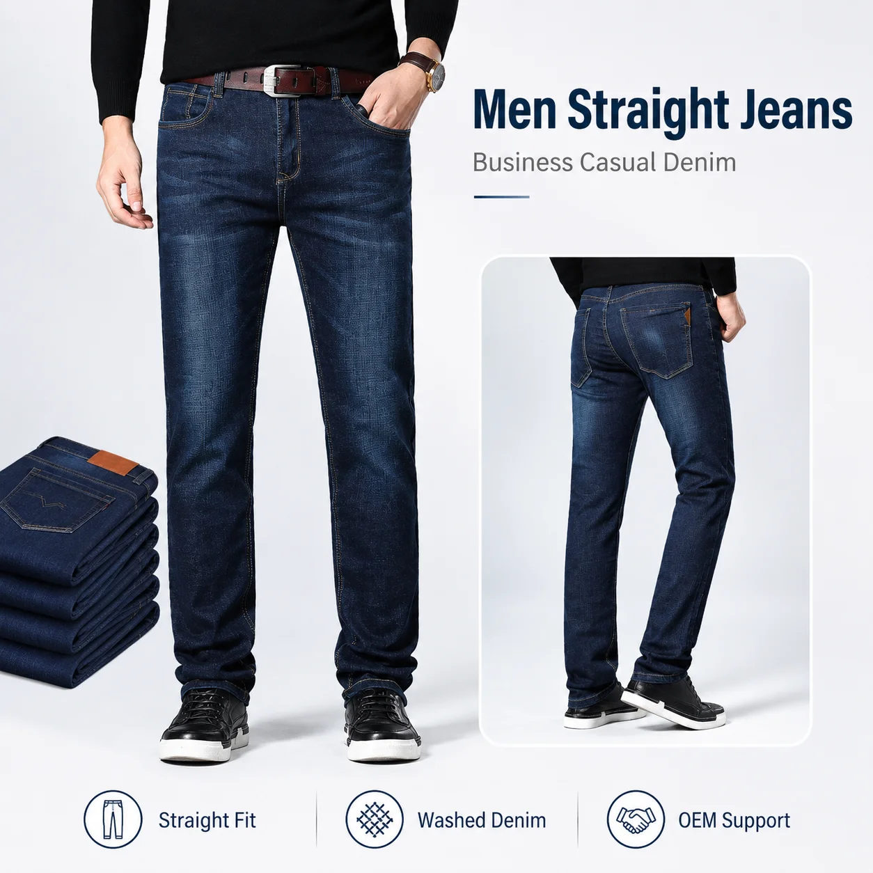 Factory Custom Business Edition Loose Men's Stretch Jeans Straight Plus Size Formal Casual Men Jeans