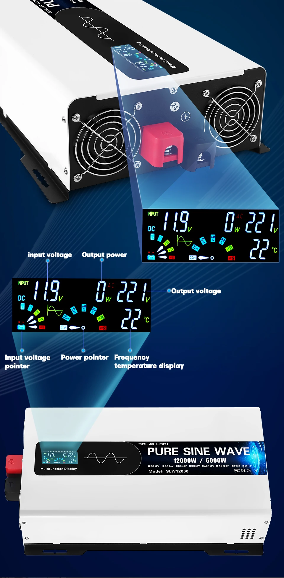 Rv Solar Inverter 12000W Solar Power Inverter - Pure Sine Wave for Rv/truck/home