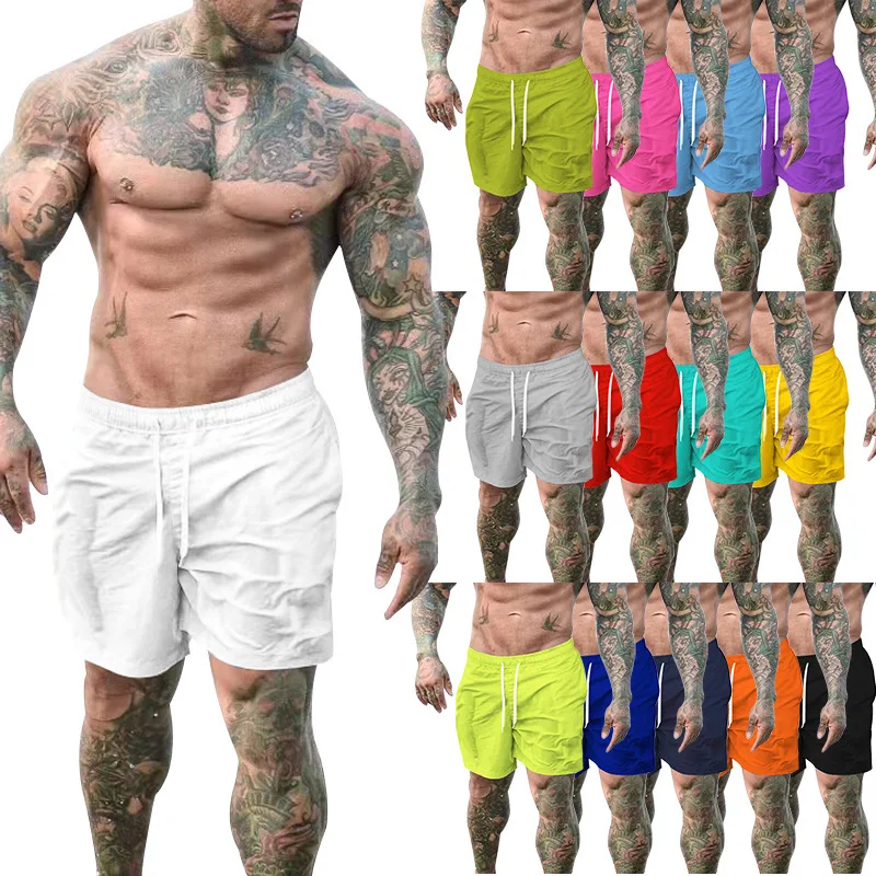 Pantaloncini con coulisse in vita elastica color caramella alla moda Pantaloncini estivi casual 4XL Plus Size Pantaloncini da spiaggia da uomo621_voghion.com