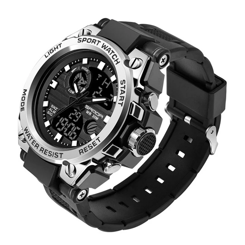 SANDA 739 Silicone Analog Digital Display Waterproof Man Watch Business Luxury Fashion Casual Sport Digital Wrist Watch for Men