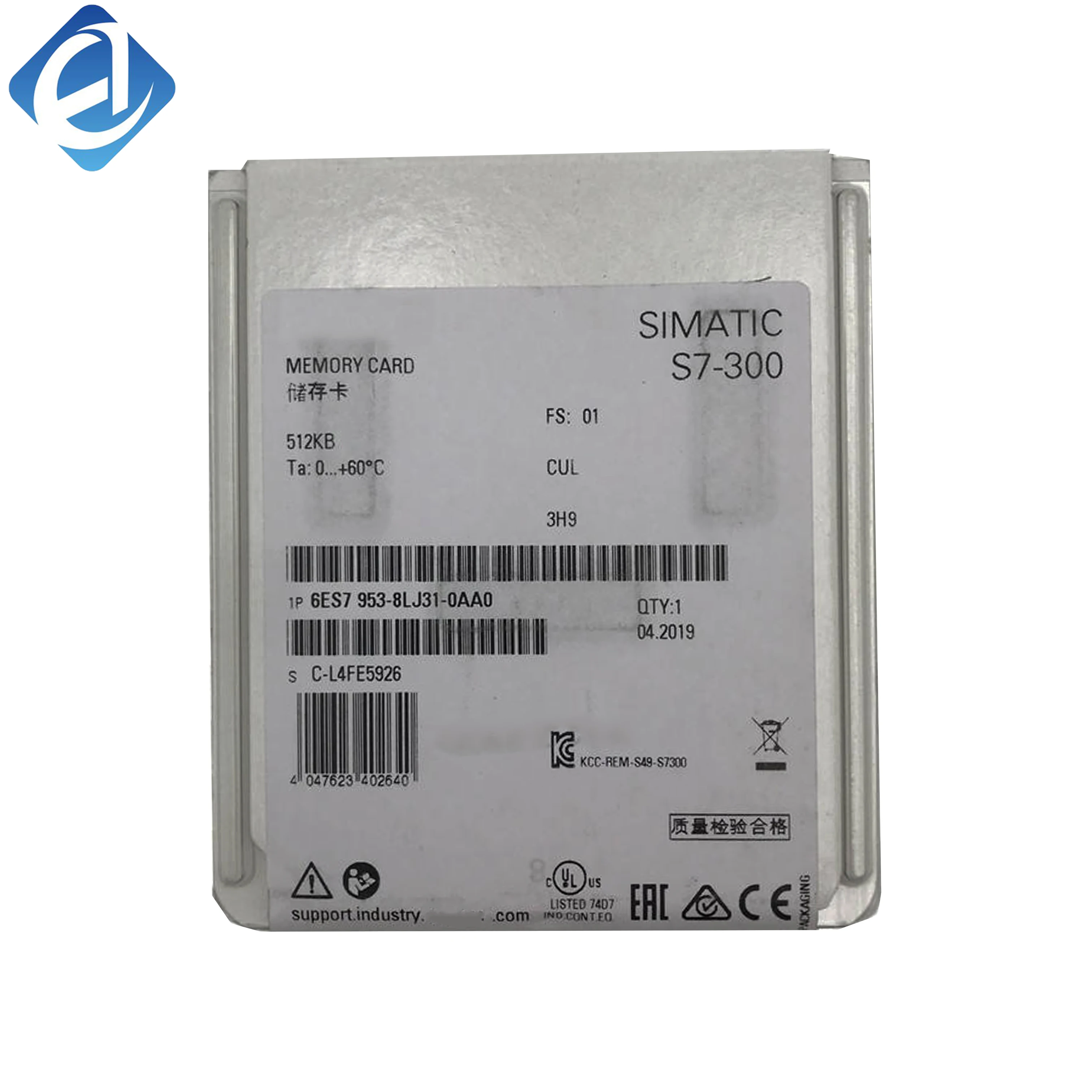 New Original 6ES7 953-8LJ31-0AA0 6ES7953-8LJ31-0AA0 SIMATIC S7 Micro Memory Card for S7-300/C7/ET 200 PLCs. Stores programs, data and parameters non-volatile, 512KB capacity