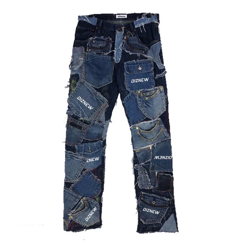 DiZNEW 2023 New Fashion Custom Wholesale Denim Fabric Patchwork Man Clothes Jeans For Men factory