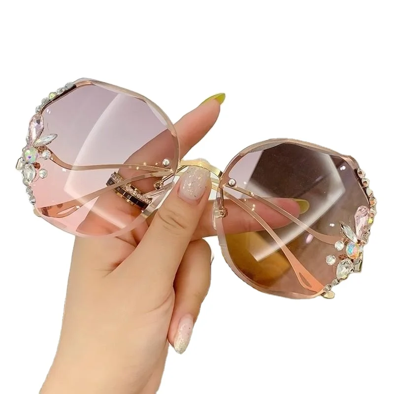Oversized Rimless Sunglasses Women UV400 Diamond Lens Fashion Accessory Oversized Rimless Sunglasses for Women Geometric Diamond  main image 2