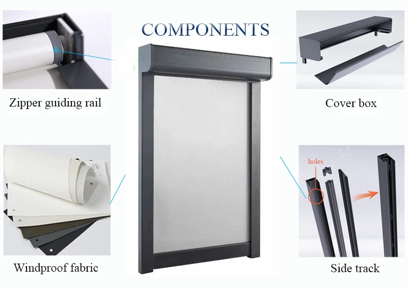 Outdoor Privacy Sunshade Windproof Waterproof  Retractable  Motorized Roll Down  Patio Insect Wind Screens