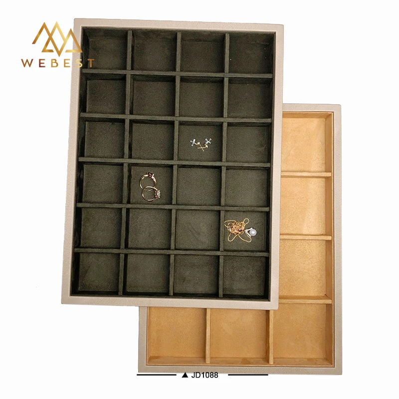 est Ring Necklace Earrings Holder Leather Stackable Jewelry Tray