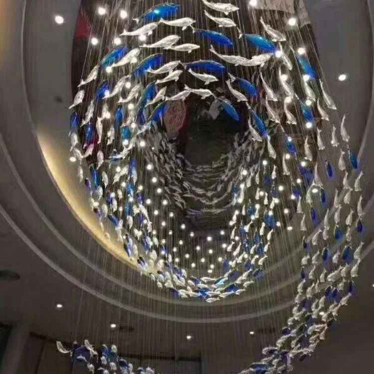 Unique Design Coastal Fish Style Iron Art Lamp Rustic Pendant Light Fixture Glass Hanging Lights for Custom Illumination Project
