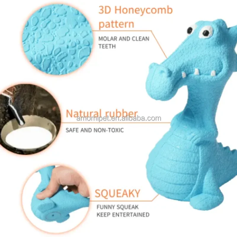 Dinosaur Shape Dog Squeak Toy Natural Rubber Dog Toys Teeth Cleaning