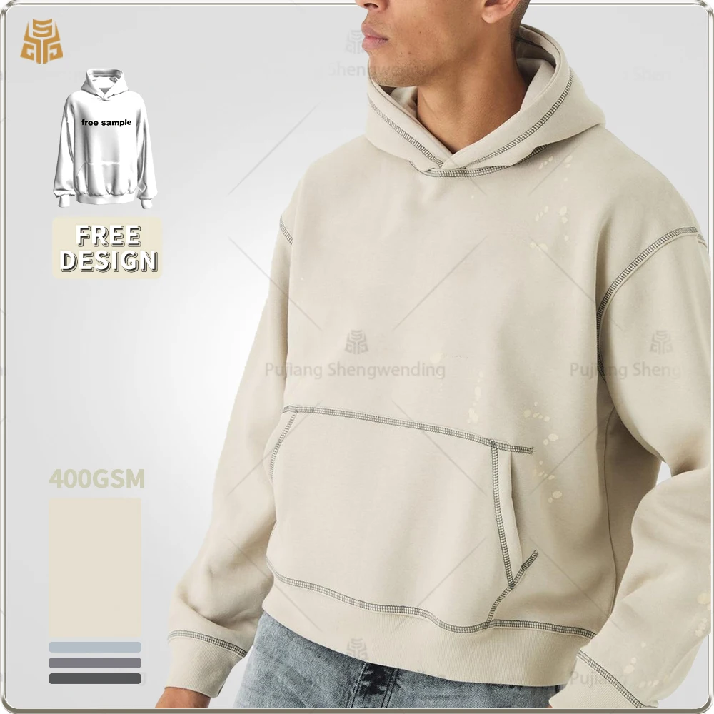 Sweat à capuche personnalisé 400 gsm taille grande coupe boxy couleur unie sweat en coton lourd fabricant de sweats à capuche de haute qualité