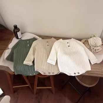 Autumn and Korean Style Infant Clothes Knitted Pullover Children's Loose Triangle Crawling Knitwear Baby Suit