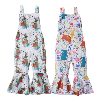 European and American Children's summer clothing girls flared pants rabbit pattern vest sling jumpsuit Ins