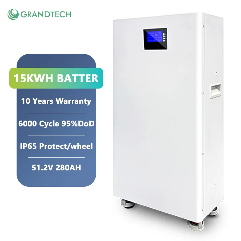 Lithium-ion solenergi lagringsbatteri 51,2V 280Ah 15kWh LiFePO4 vægmonteret kapacitet til hjem, campingvogn og off-grid hytter