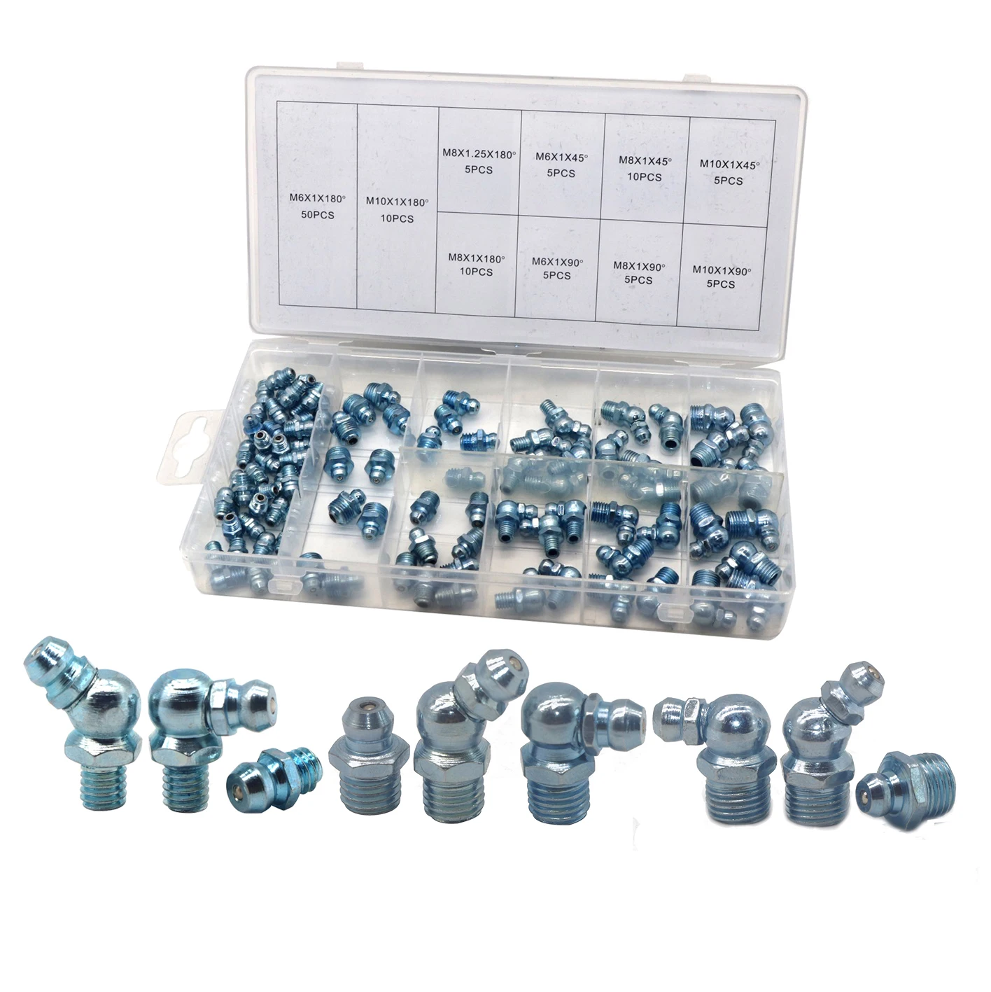 Syd-1010 Metric Hydraulic Grease Fitting 110pc Set M6 M8 M10 Grease Gun 