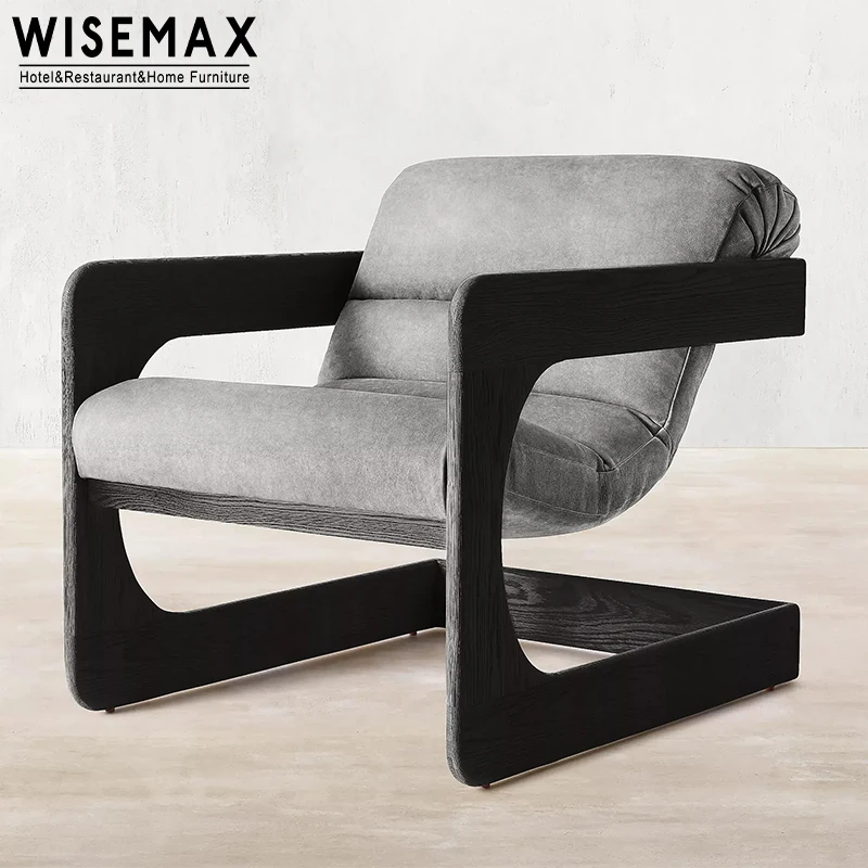 WISEMAX Janpandi Style Occasional Chairs for Bedroom Wooden and Boucle Tufted Single Leisure Arm Side Chairs for Living Room