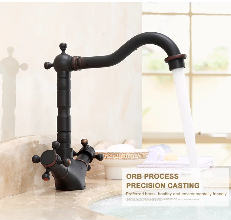 2 Two Lever Double Handle High Body Black Brass Antique Water Tap Faucet