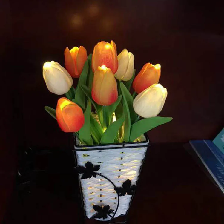 LED Night Lamp Simulation Tulip Flower Light Festival Lighting Decorative Lamp Pu Rose PE Tulip  Festival Lantern String