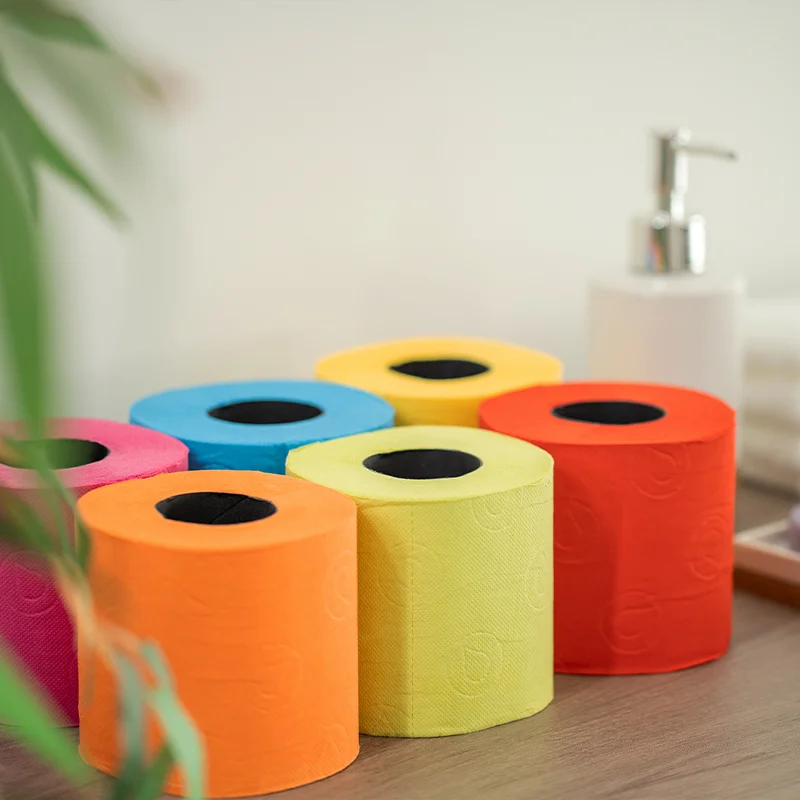 Eco-friendly Bathroom Embossed Roll Cheap Toilet Paper Printed Tissue Paper 3 Layers Colour Red Black Toilet Paper