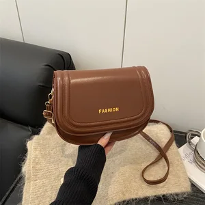 Wholesale PU Leather Small Size Ladies Handbag Classic Crescent Design with Woven Strap