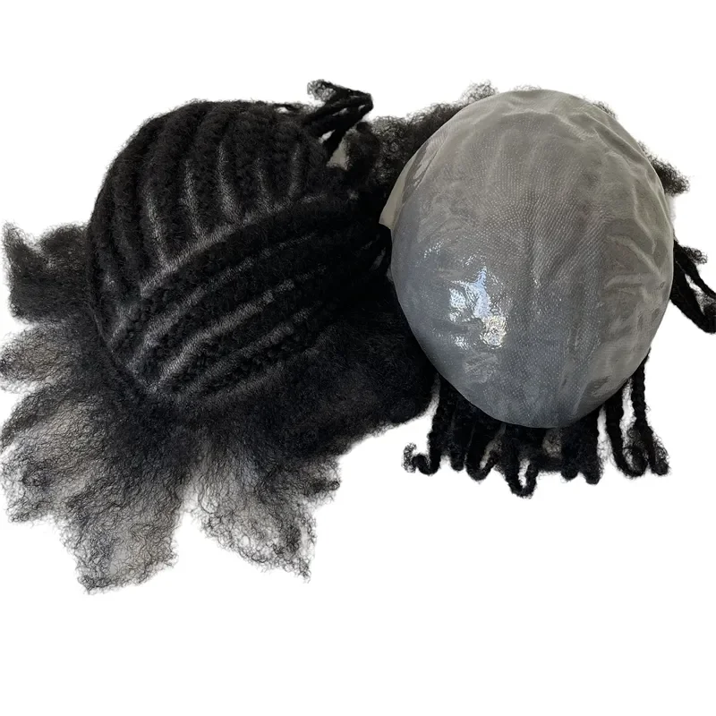 Cornrow Braids Male Wig with Edges Baby Hair Box Braids Thin Skin Pu Pre-styled Men's Toupee Indian Men for Black Mens