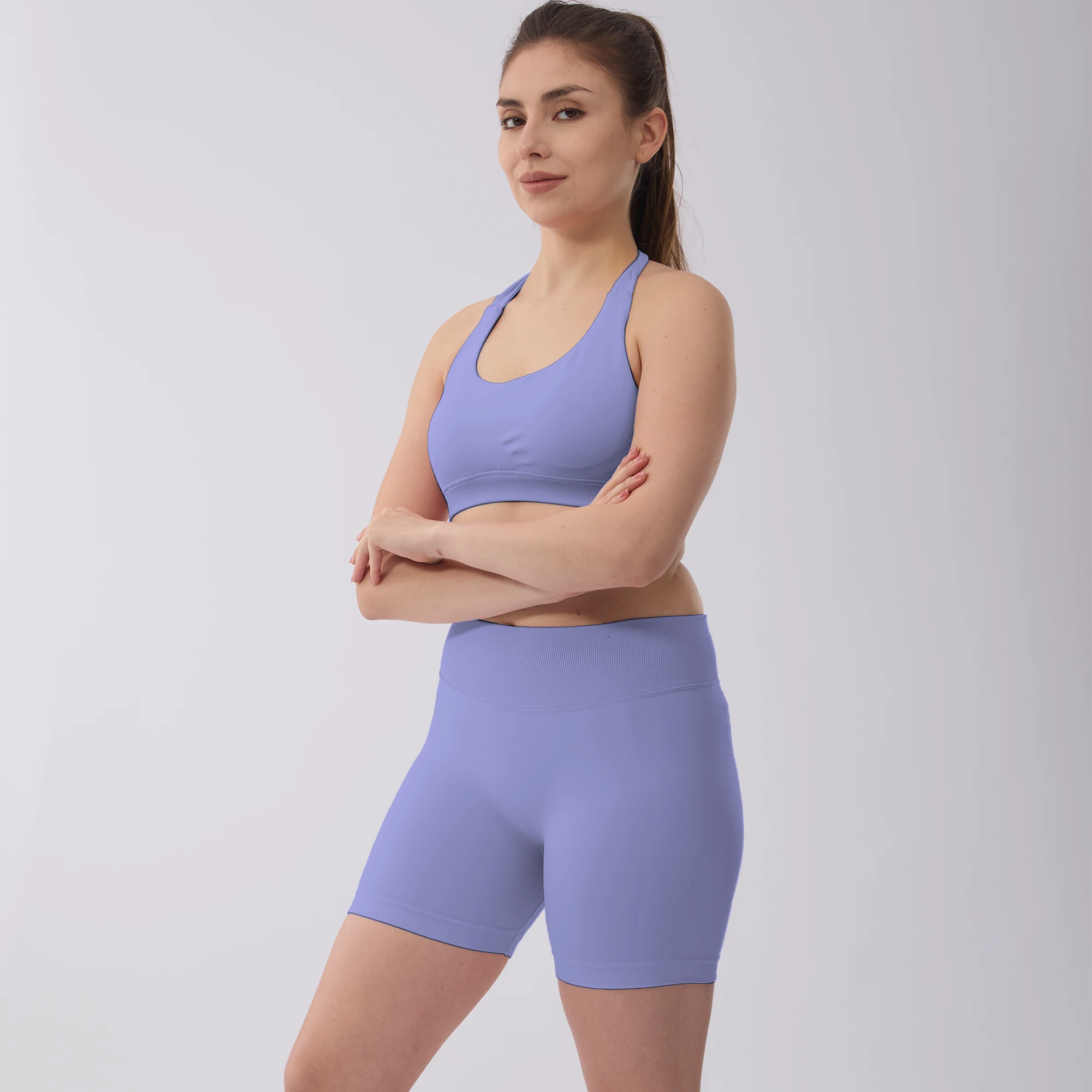 Seamless Halter Custom Athletic Gym Training 3 Pieces Contour Yoga Fitness Sportswear Workout Sets for Women