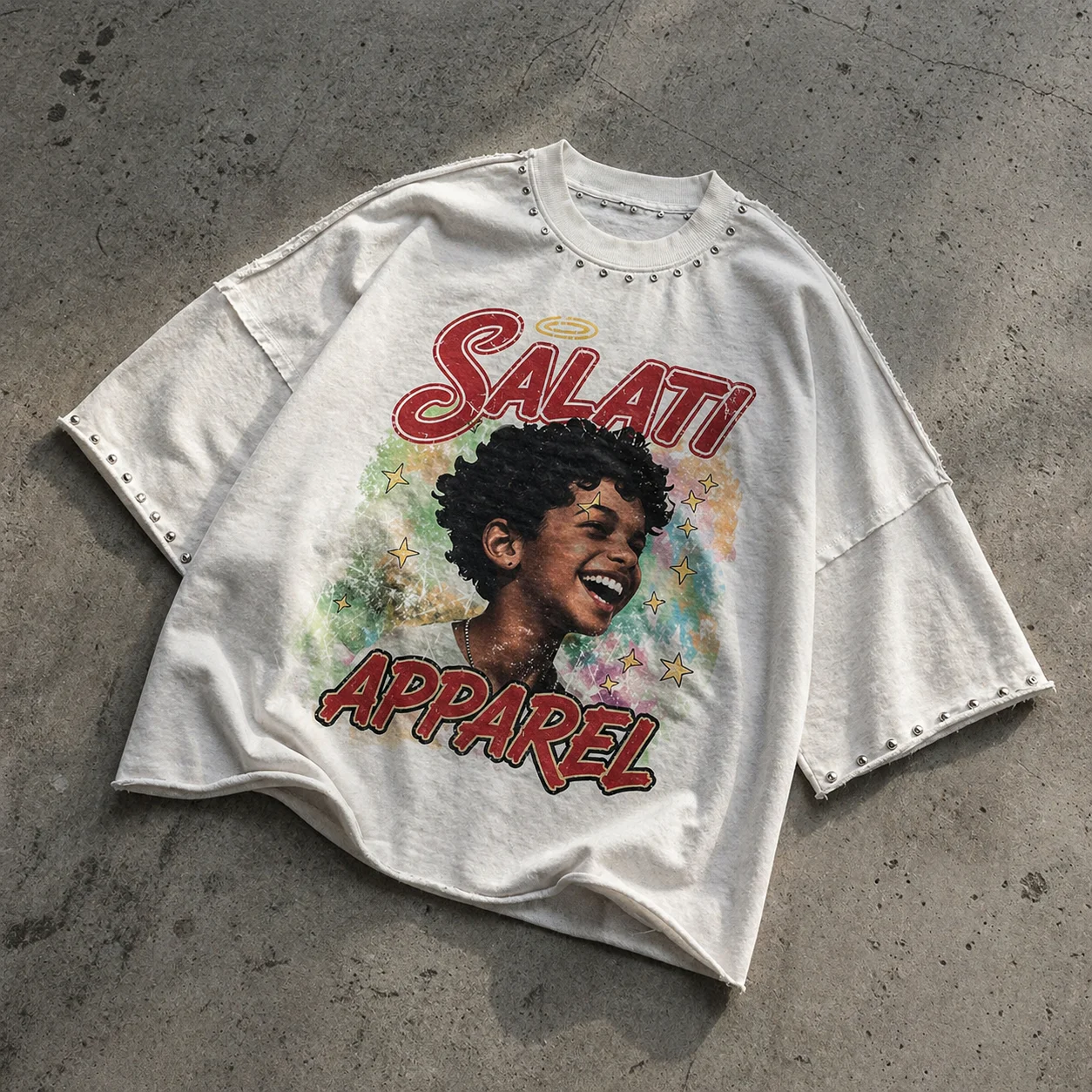 High Quality Cotton Streetwear Rhinestone Cropped T Shirts Custom Heavyweight Graphic Distressed Oversized T-Shirt for Men