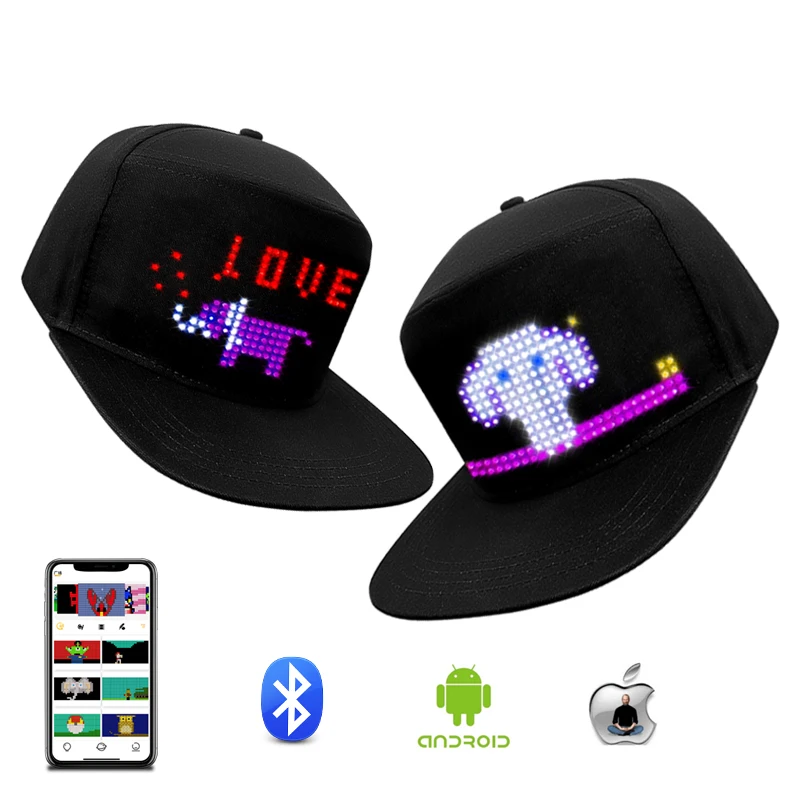 Luminous Hip Hop Hat LED Message Cap Moving Text APP Controlled LED Cap DIY Custom Words Party Hats LED Lighted Caps and Hats