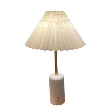 Modern Rechargeable Iron Light  Vintage Pleated Fabric Table Lamp for Bed Room Hotel