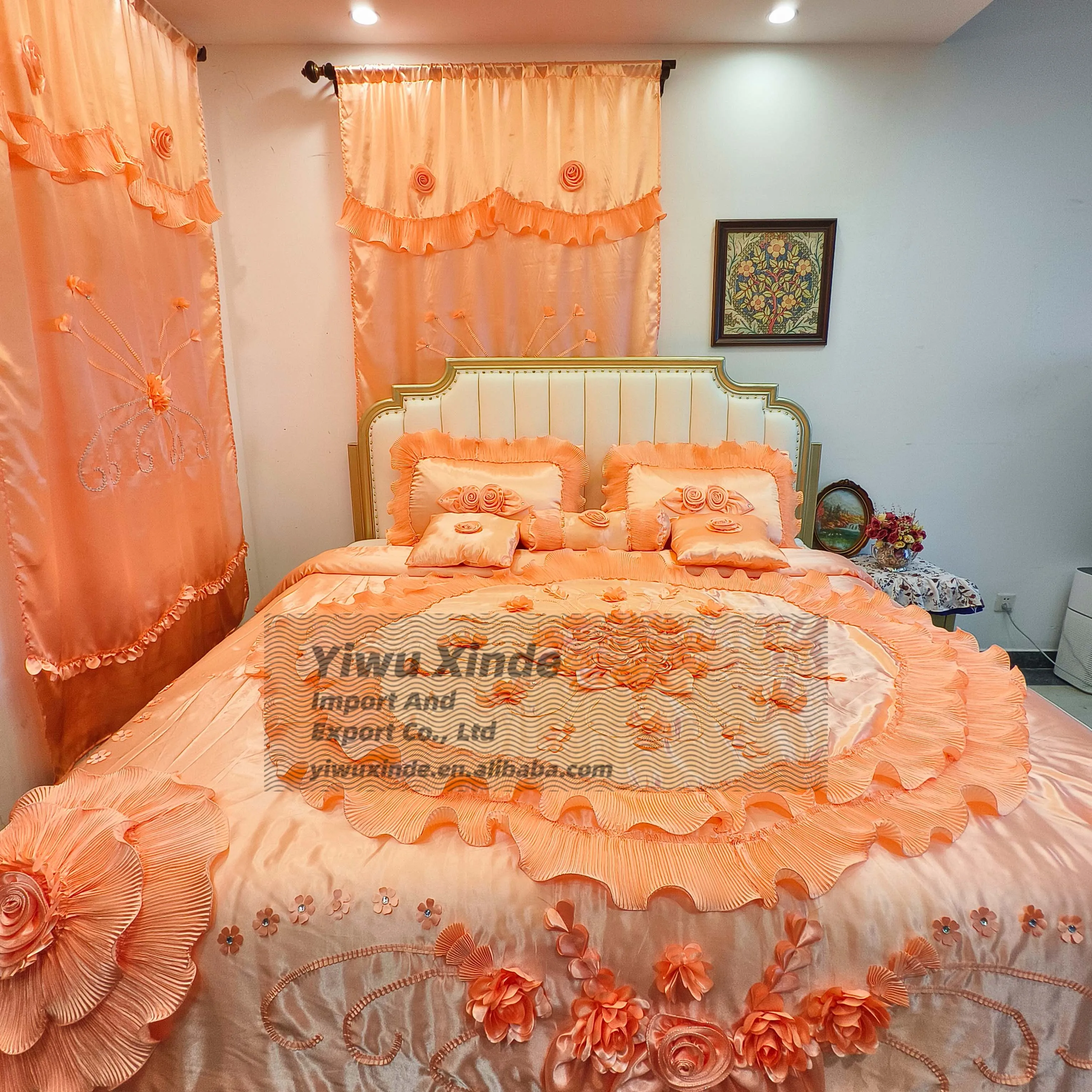 Hochzeits-bettwäsche-set 10-teilig King Size Bettdecke Tagesdecke Bettbezug Kissenbezüge Zierkissen Vorhänge Hausschuhe Für Schlafzimmer Hotel