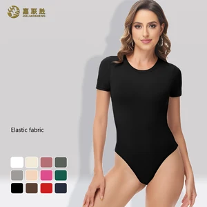 Factory Wholesale Seamless Shapewear Round Neck Short-sleeved Bodysuit Sports Tights Waist Thongs Tiktok Body Shaper for Women