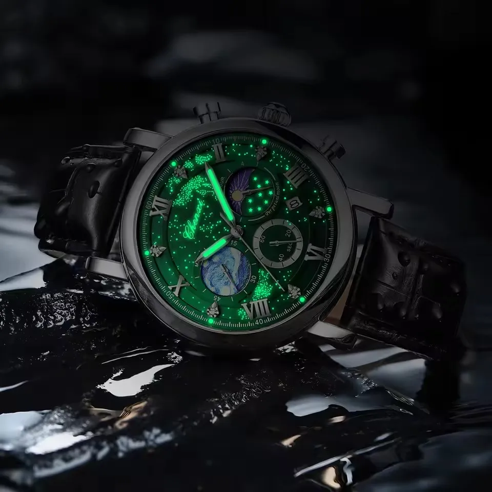 アクセサリー wachi Luxury Men's Quartz Watch - CHENXI 972 Waterproof Luminous Leather