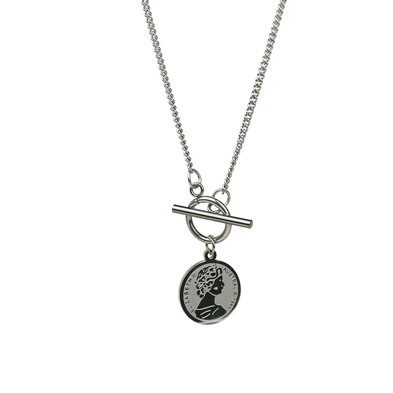 Portrait Stainless Steel Coin Necklace 