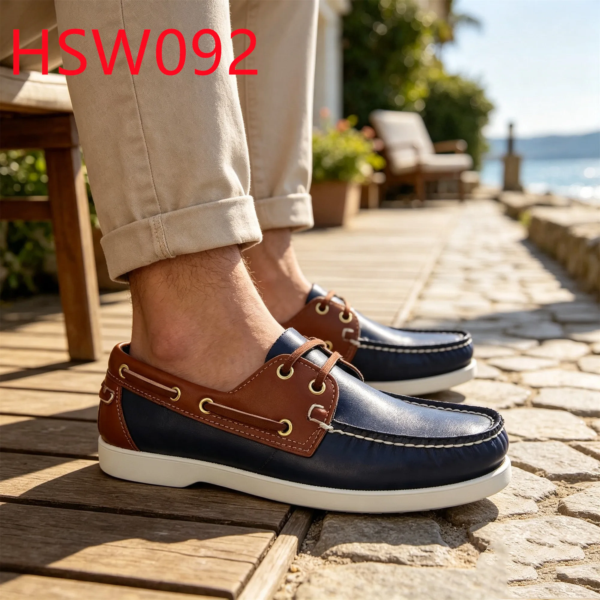 HY,Leisure Time Size 27-47 Available Lace up Hua Singh Boat Shoes Split Color Leather Low MOQ Handmade Moccasin Shoes HSW093
