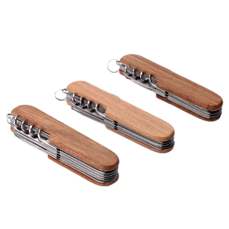 Wholesale Small Folding Pocket Knife 11 in 1 Multifunctional Wood for Swiss Knife with Stainless Steel Blade OEM Customizable