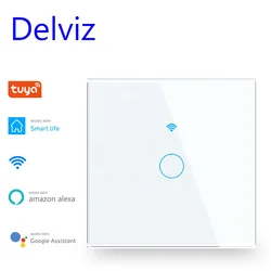 Сенсорный выключатель Delviz, европейский стандарт, прозрачная стеклянная панель, с дистанционным управлением, работает с Google Alexa, Wi-Fi, настенный смарт-выключатель