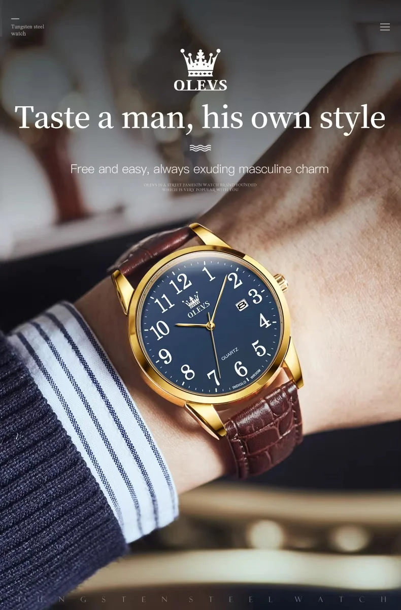 Fashion Brand OLEVS Watch 5566 Popular Sports Men's Watch Quartz Movement Date Leather Band 30M Waterproof Watch