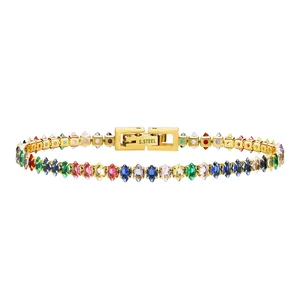 New Arrival 18K Gold Plated Rainbow Beaded Tennis Bracelet Trendy Women's Jewelry with Yellow Blue Pink White Zircon