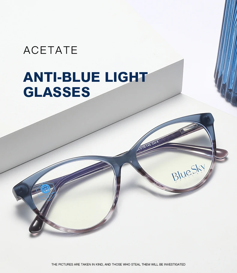 Fashion Design Acetate Cat Eye Double Color Clear Frame Blue Light